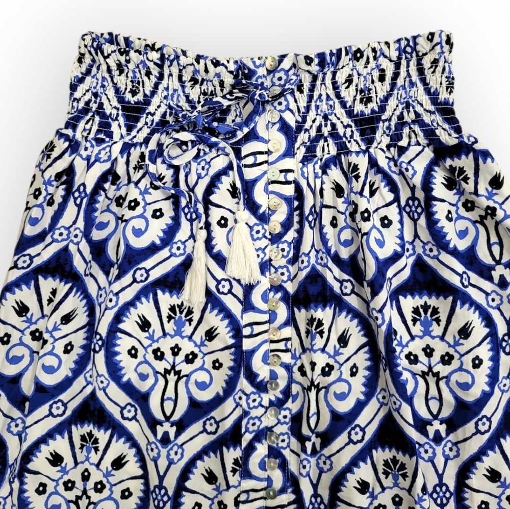 Haute Hippie Blue White Boho Maxi Skirt with Front Slit and Buttons Medium - Picture 4 of 7